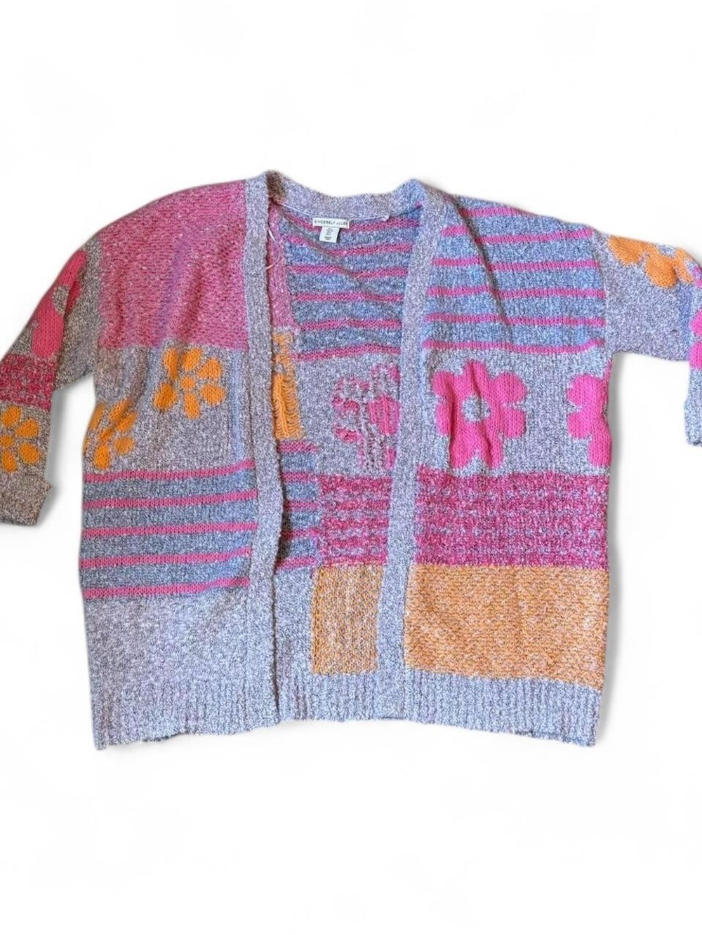 Colorful cozy flower cardigan with cuffed sleeves